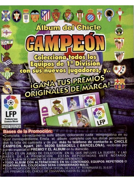 Colección Album del chicle Liga Campeon 1996-1997 de Chiches Campeon en ACABARAMOS.COM