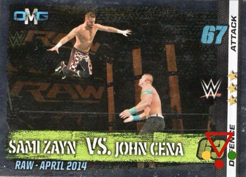 65 Sami Zayn vs John Cena (Raw - April 2014) de la colección Slam Attax 10th Edition en ACABARAMOS.COM