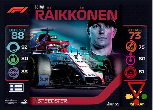 55 Kimi Raikkonen de la colección Formula 1 Turbo Attax 2020 en ACABARAMOS.COM