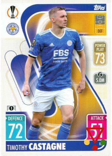 85 Timothy Castagne de la colección UEFA Champions League & Europa League 2021-22. Match Attax en ACABARAMOS.COM