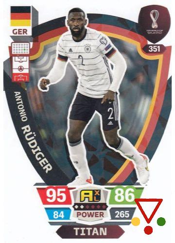 351 Antonio Rüdiger de la colección FIFA World Cup Qatar 2022. Adrenalyn XL en ACABARAMOS.COM