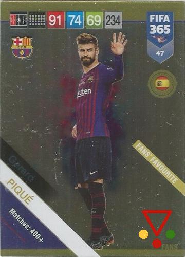 47 Gerard Piqué (Fans Favourite) de la colección FIFA 365 2019 Adrenalyn XL en ACABARAMOS.COM